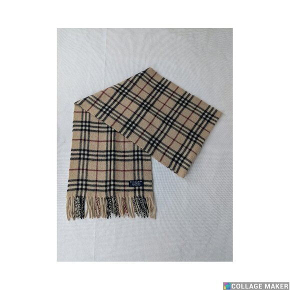 BURBERRY London Classic Nova Check Knit 100% Lambs Wool Fringe Beige SCARF - Picture 1 of 9